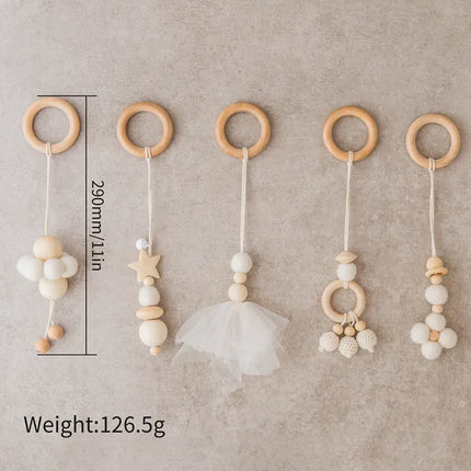 1set Wooden Baby Play Gym Animals Pendant  BPA Free Food Grade Wooden Teether Toys Interactive Baby Birth Gift Wooden Blank Toys