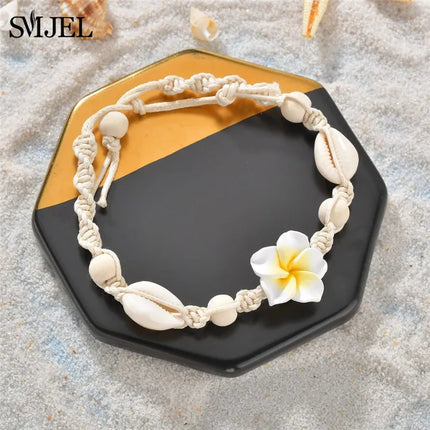 SMJEL Bohemian Shell Anklets for Women Handmade Woven Natural Shell Foot Jewelry Summer Beach Barefoot Bracelet ankle on Leg