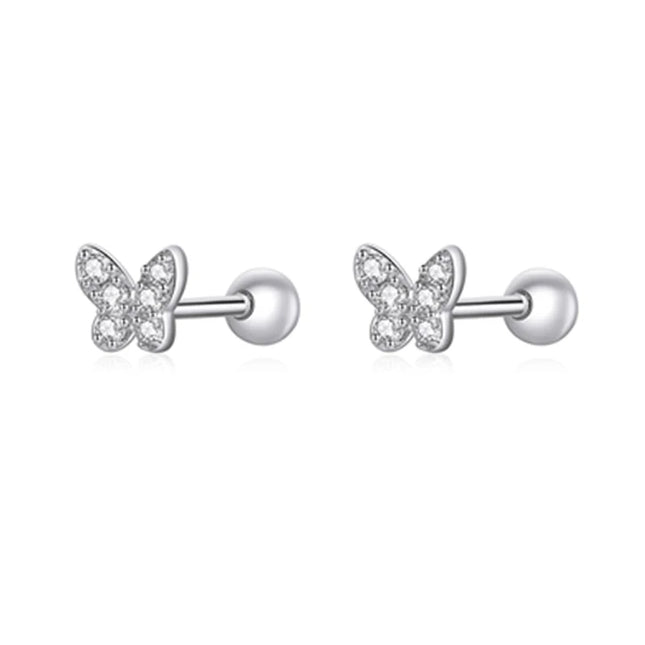 Bamoer 925 Sterling Silver Brilliant Star Earrings for Women Tiny Butterfly Stud Earrings Snowflake Girl Ear Studs Fine Jewelry