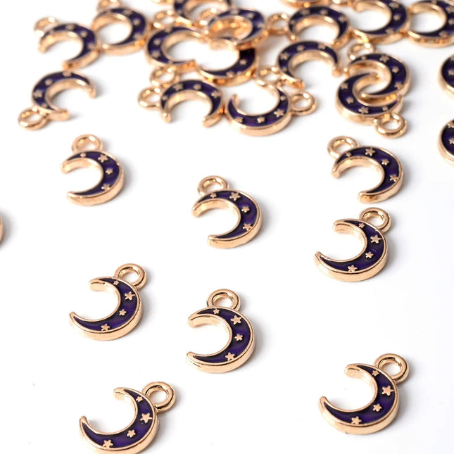 10Pcs 10*17mm Enamel Cute Charms Pendant For Jewelry Making Supplies Moon Alloy Metal Drop Oil Findings For Necklace Bracelet