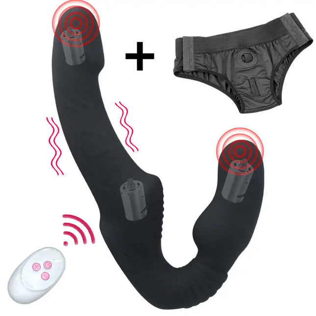 10-Speed Strapless Strapon Dildo Vibrator, Female Double Vibrating G-Spot Adult Sex Toy for Women, Couple Anal Prostate Massager