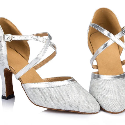New Latin Shoes Tango Salsa Ballroom Party Women's High Heels Champagne Black Silver Wedding Women's Shoes Summer Sandals