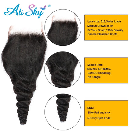 5x5 Transparent HD Lace Closure Loose Wave Human Hair Closure 22 Inch Invisible Ultra-thin 5x5 Lace Closure Brazilian Raw Virgin