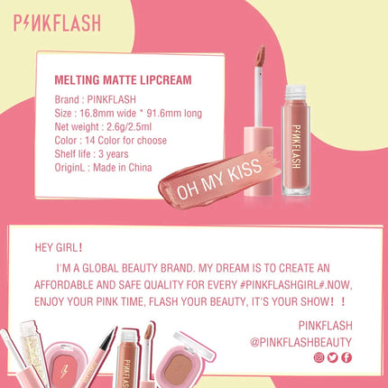 PINKFLASH Lipgloss Matte Lipstick Soft Moisturizing Red Nude Pink Melting Lip Cream Waterproof Makeup Not Fade Lip Gloss Liptint