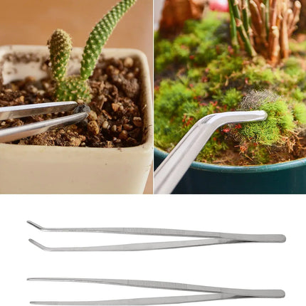 2pcs 5/6/8 Inch Straight Curved Tip Tweezers Stainless Steel Feeding Tongs for Garden Plant Sewing Machine Repairing DIY Craft