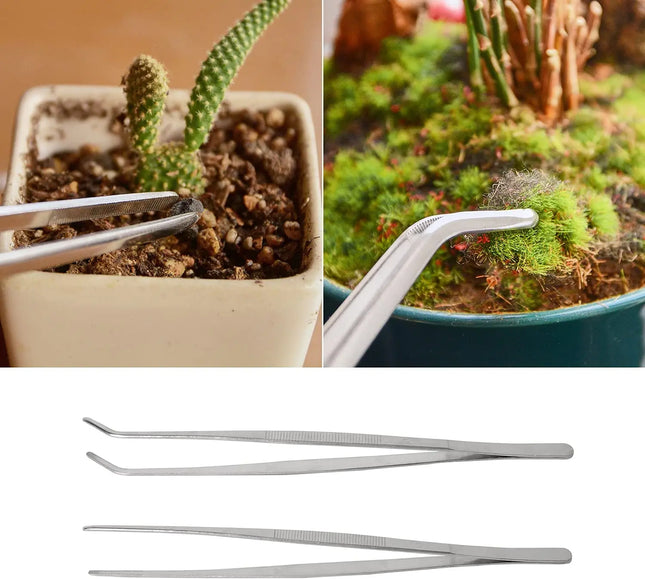 2pcs 5/6/8 Inch Straight Curved Tip Tweezers Stainless Steel Feeding Tongs for Garden Plant Sewing Machine Repairing DIY Craft