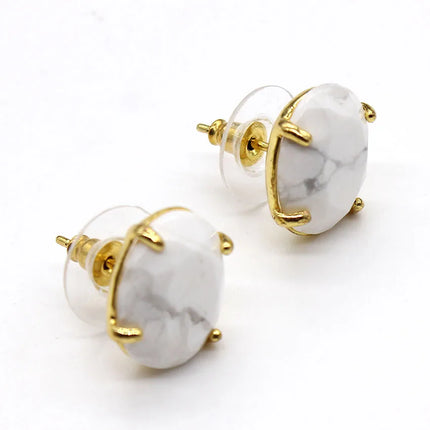 Crystal Stud Earrings for Women Girls Waterdrop Round Oval Shape Natural Lapis Lazuli Amethyst Faceted Stone Earring Jewelry