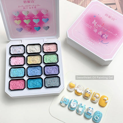 12 Colors Set No-wash Embossed Texture UV Gel Glitter Nail Art Paint Chrome Nail Art Colored Gel Paint