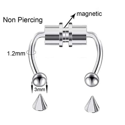 Women Fake Piercing Nose Ring Hoop Septum Piercing Nose Clip Rock HipHoop Stainless Steel Magnet Fashion Body Jewelry Wholesale