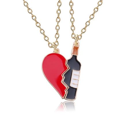 Romantic Best Friends Honey Love Couple Pendant Necklace 2 Pcs/Set Rainbow Broken Heart BFF Good Friends Friendship Jewelry Gift