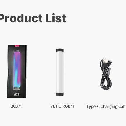 Ulanzi VL110 Handheld RGB Light Tube Stick Video soft Light 2500-9000K LED Photography Stick LED Light Wand Rechargeable