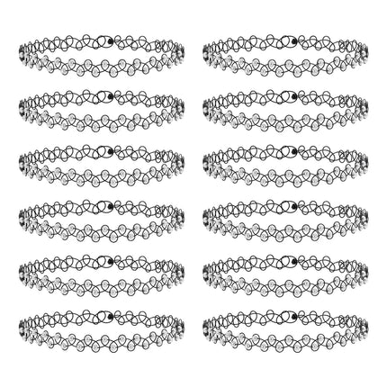 ZS 12Pcs Vintage Stretch Choker Necklace Lady Girl Tattoo Choker Necklace Punk Retro Gothic Elastic Necklaces for Women
