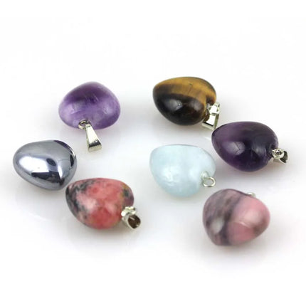 KFT Natural Rose Crystal Quartz Stone Heart Love Pendant Healing Amethyst Aquamarine Chakra Reiki Necklace Mother's Day Gifts