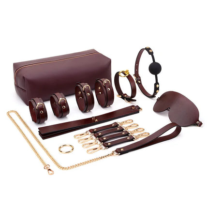 PU Leather BDSM Bondage Kits Handcuff Ankle Cuffs Neck Collar Mouth Gag Hogtie Restraint SM Set Adult Games Sex Toys for Couples