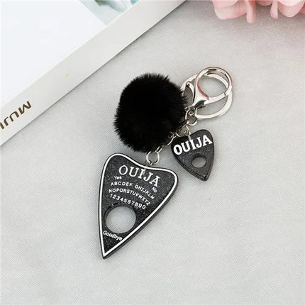 1PC Women Ouija Planchette Keychain Resin Pompom Charms Handbag  Keyring With Puffer Ball Punk Board Crafts
