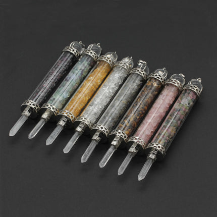 KFT Natural Healing Crystal Quartz Tourmaline Lapis Lazuli Long Pillar Wishing Bottle Reiki Stone Pendulum Pendant Jewelry