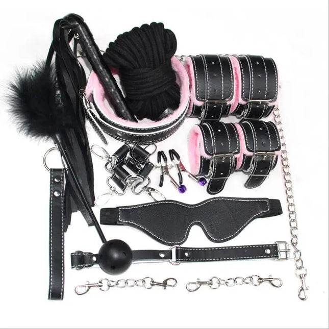 10Pcs/set Exotic Accessories Nylon Sex Bondage Set Lingerie Handcuffs Whip Rope Anal Vibrator Adult Sex Toy for Couples S0146