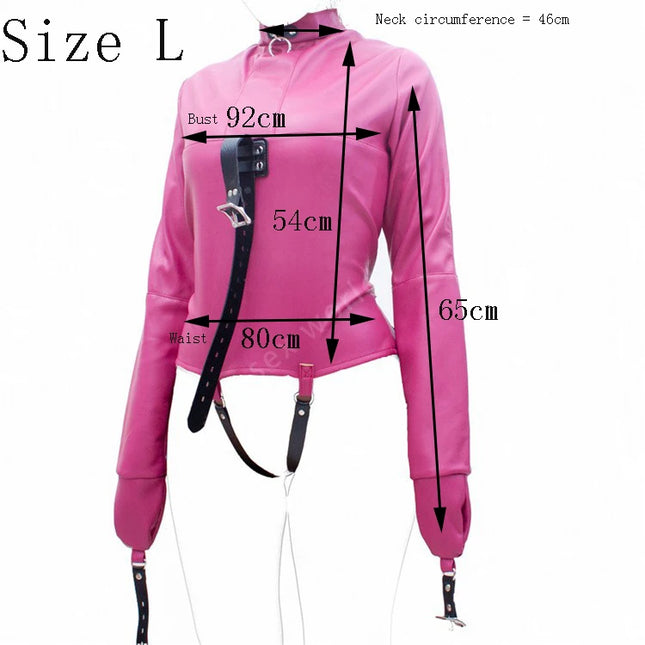 BDSM Leather Lingerie Straitjacket with Crotch Strap, SM Games Bondage Straitjacket Harness, Slave Role Gimp Costumes Sextoys