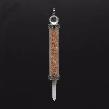KFT Natural Healing Crystal Quartz Tourmaline Lapis Lazuli Long Pillar Wishing Bottle Reiki Stone Pendulum Pendant Jewelry
