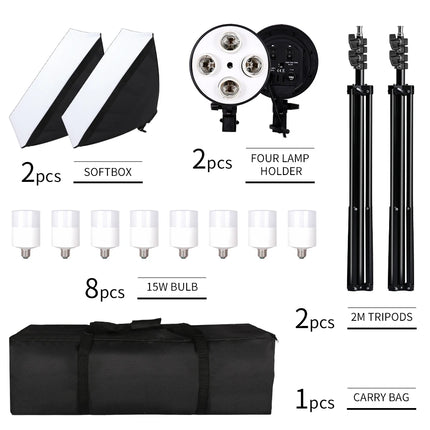 SH Photography Softbox Lighting Kit Four Lamp Softbox Kit 50x70CM Soft Box Equipment E27 Base For Photo Studio Kit Shooting