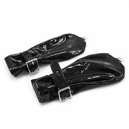 PU Leather Hand Restraint Mitten Gloves with Padlock and D Rings Fetish BDSM Bondage Erotic Toys Chastity Sex Toys