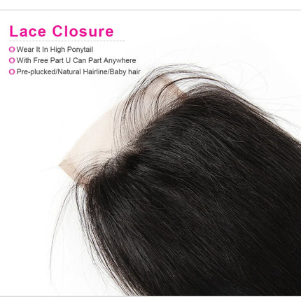 Beaufox Brazilian Loose Wave Closure Remy Human Hair Lace Closure 4*4 Free Part Can Be Bleached