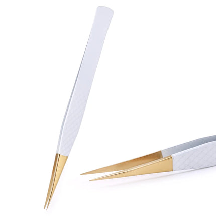 1Pc White-gold Anti-Static For Eyelash Extension Eyebrow Stainless Steel Set Beauty Precision Tweezers Makeup Tools