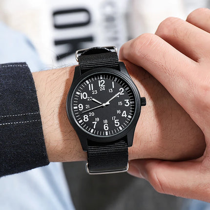 TPW Air Force Field Watch Fabric Strap 24 Hours Display Quartz Movement 42mm Dial