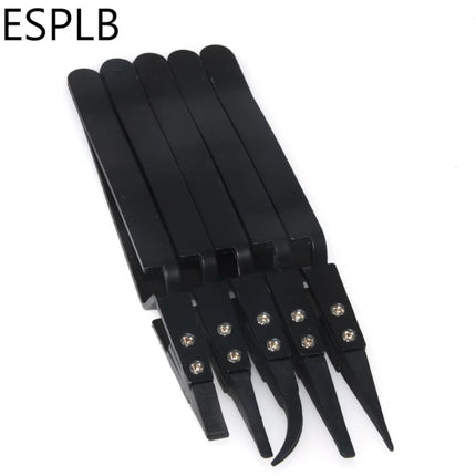 ESPLB Newest Reverse Tweezers Black Plastic Tip Stainless Steel Handle Precision Tweezers Curved/Flat/Straight Tip Tweezers