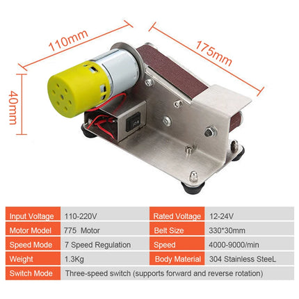 Multifunctional Mini Electric Belt Sander DIY Cutter Edges Sharpener  Adjustable Speed Polisher Machine 10PCS Belt 110V/220V