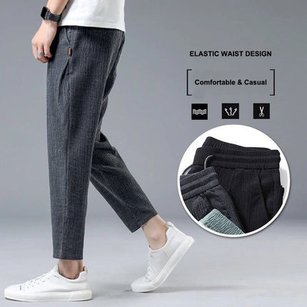 Summer Ice Silk Man Jogger Linen Pants Casual Wide Summer Sweatpants Male Spring Lightweight Halking Harem Trousers