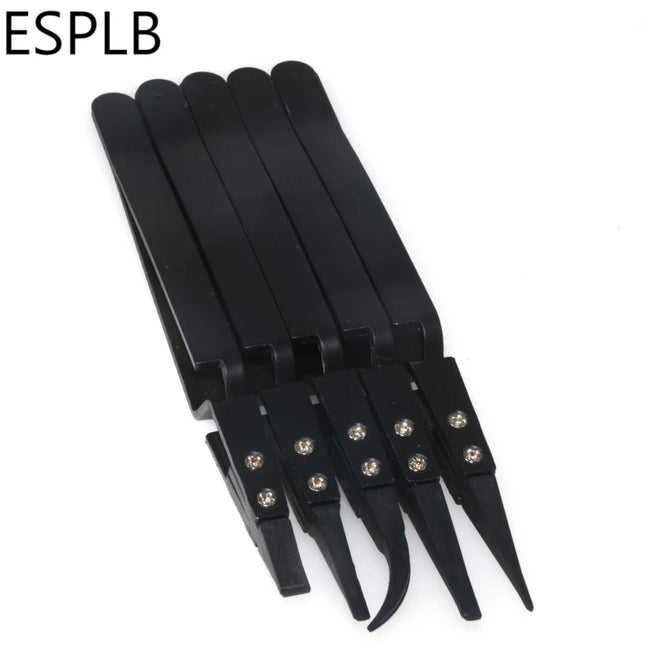 ESPLB Newest Reverse Tweezers Black Plastic Tip Stainless Steel Handle Precision Tweezers Curved/Flat/Straight Tip Tweezers