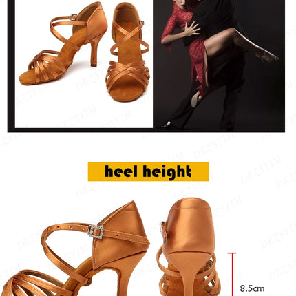 DKZSYIM Latin Dance Shoes Women High Heel Silk Dance Shoes lady Soft Bottom Dance Shoes heeled 8cm Girls Salsa Ballroom Shoes
