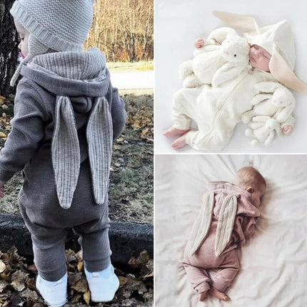 0-24M Newborn Rompers Toddler Autumn Winter Long Sleeve Baby Boys Rompers Cute Rabbit Ears Hooded Baby Girl Jumpsuit Kid Clothes