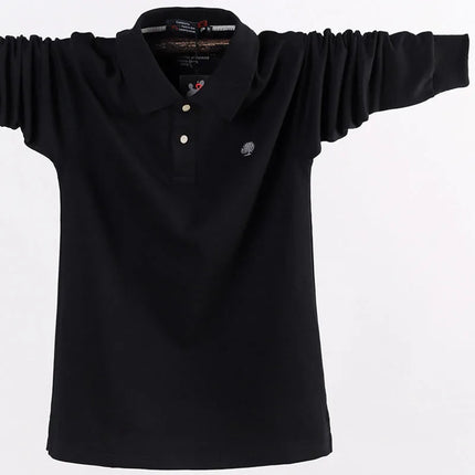 2025 New Men's POLO Shirt, Men's Business Casual, Cotton, Autumn, Long-Sleeved, Large Size Lapel POLO Shirt, Large Size 6XL 7XL