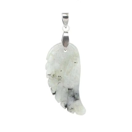 KFT Natural Stones 35mm Carve Angel Wing Pendants Rock Crystal Opalite Fluorite Lapis Lazuli Rhodonite Pendant Women Men Jewelry