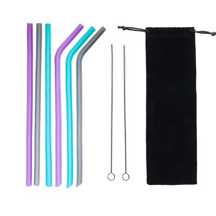 6pcs Reusable Silicone Drinking Straws Creative milk straws Sturdy Bent Straight Boba Straw Cleaning Brush Bar Party Accessory
