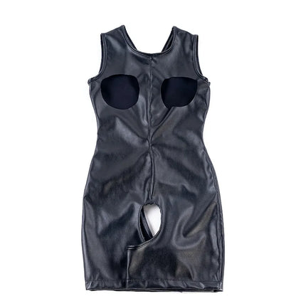 Women PU Leather Erotic Cupless Romper Bodysuit Back Lace Up Tight Fit Open Butt Crotchless Body Harness Fetish Lingerie