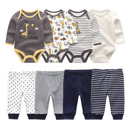 Cotton 6/8PCS Newborn Baby Boy Clothes 0-12M Autumn Bodysuits+Pants Boys Baby Clothing Sets Full Sleeve Baby Girl Clothes