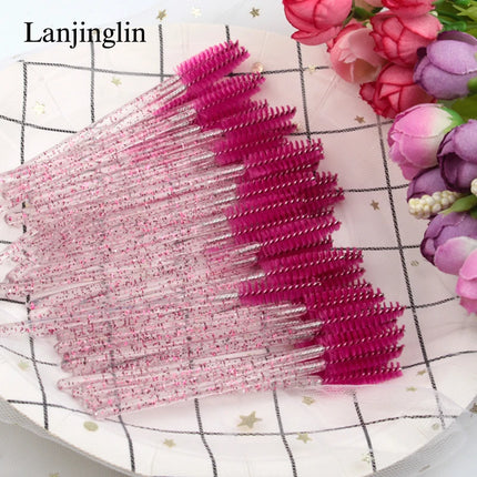 Lanjinglin 50/100Pcs Makeup Eyelash Brushes Crystal Eyebrow brush Diamond Handle Mascara Wand Applicator Lashes Extension Tools
