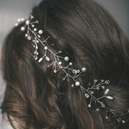 Western Wedding Fashion Headdress for Pearl Crystal Bride Handmade Wedding Crown Floral Pearl Hair Accessories Hairpin Ornaments