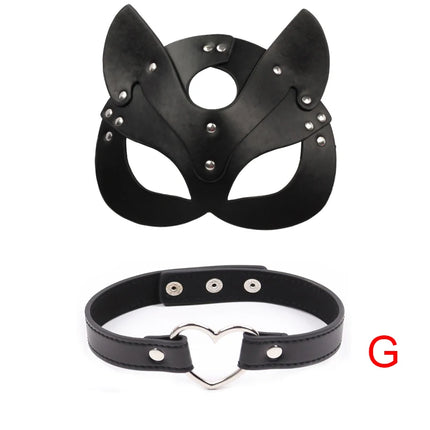 Erotic Cat Women Sex Mask and Collar Cosplay Face Cat Leather Mask Halloween Masquerade Party Mask Erotic Masks Sex Toys