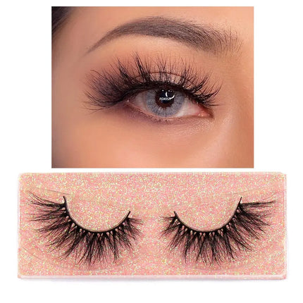FOXESJI False Eyelashes 3D Mink Eye Lashes Strip Fluffy Dramatic Thick Cross Mink Eyelashes Soft Wispy Fake Eyelashes Extension