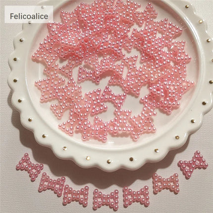 100pcs Assorted Pink ABS Pearl Bow Heart Flatback Cabochons DIY Resin Shaker Charms Molds Stuff Moon Star Slime Fillings Fillers