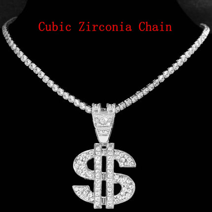 Bling Rhinestone Dollar Pendant Necklace For Men Silver Color Iced out 13mm Cuban Chain Choker Necklaces Hiphop Rap Rock Jewelry