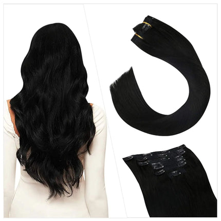 [16 Colors] Ugeat Clip in Hair Extensions Human Hair 14-22" Double Weft Remy Hair Full Head Clip in Extensions for Woman 7Pcs