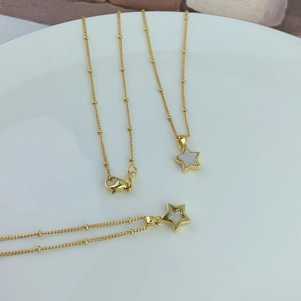 Dainty Cute Mother of Pearl Shell Star Pendant Necklace For Women Girls Gold Plated MOP Jewelry