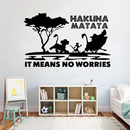 Cartoon Lion Wall Sticker Hakuna Matata It Means No Worries Quote Tree Zoo Car Vinyl Wall Sticker Decal Inspirational Quote Z283
