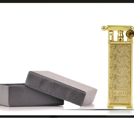 Japan Retro Gold Thin Wheel Kerosenes Lighter Metal Portable ultra-thin Gasolines Flint Wick Lighter for Men's Cigarette Gift