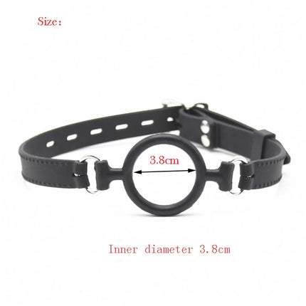 PU Leather Open Mouth Hood Mask,With Full Silicone O Ring Gag Strap,Fetish Slave Bondage Gimp,BDSM Sex Toy For Couple Adult Game